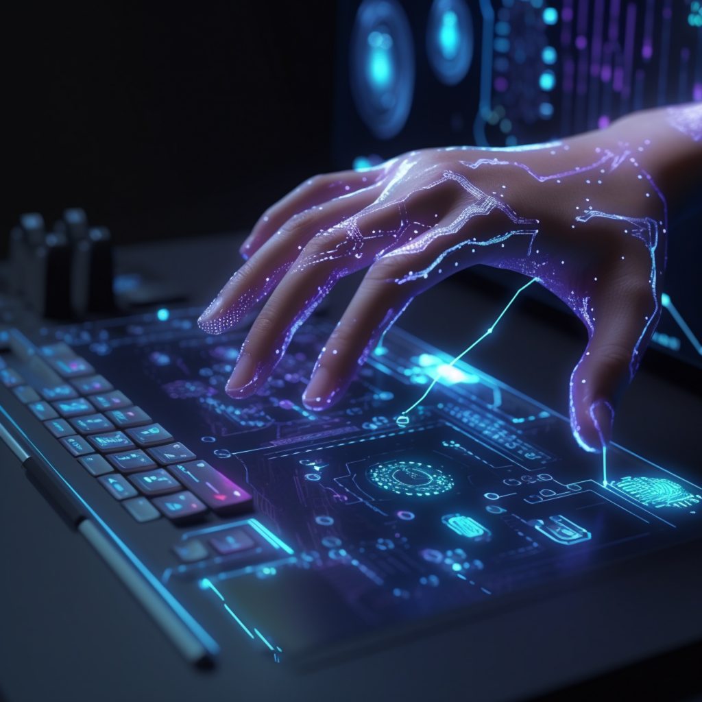 Profissional trabalhando com análise de dados e inteligência artificial para estratégias de marketing digital na Elemento Digital