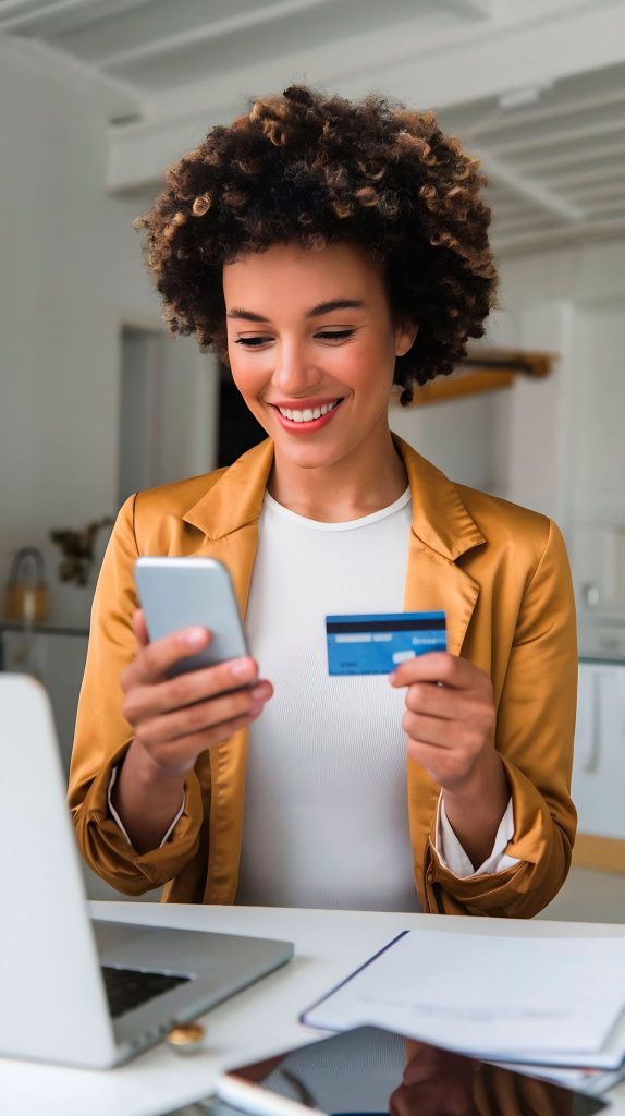 Pessoa segurando cartão de crédito e tablet, simbolizando conversão de vendas e geração de leads com campanhas de tráfego pago gerenciadas pela Elemento Digital em Londrina.