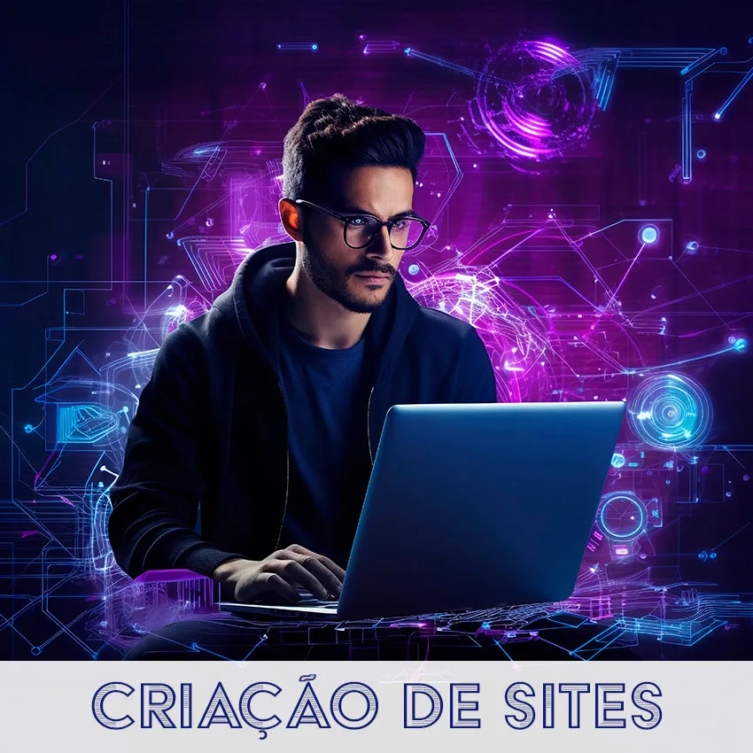 Profissional desenvolvendo site em laptop com interface digital moderna