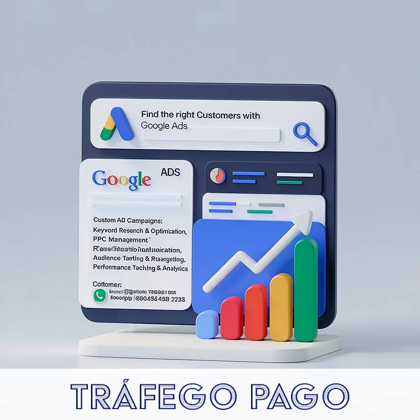 Painel do Google Ads com gráfico crescente representando resultados de campanhas de tráfego pago
