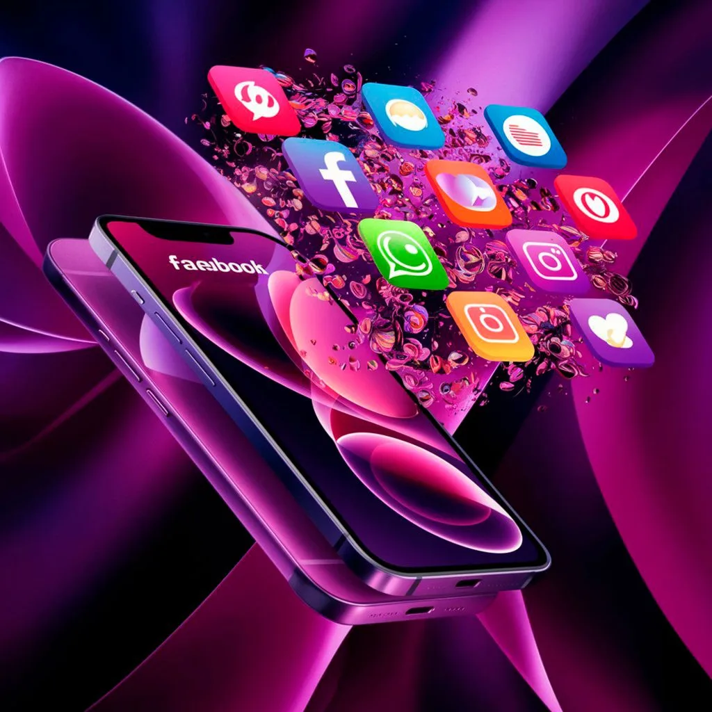 Smartphone com ícones de redes sociais simbolizando integração com site próprio