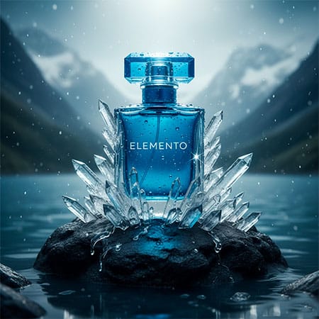 Perfume high-end — partículas douradas (IA)