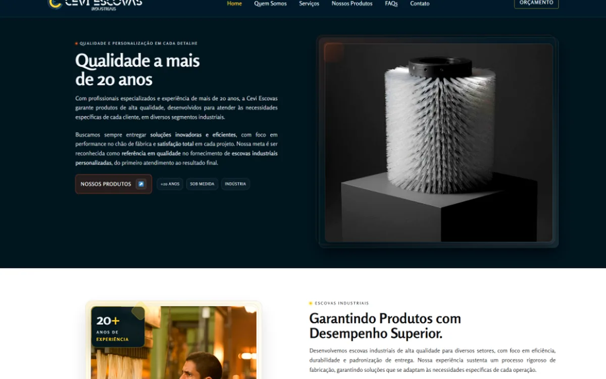 Projeto Cevi Escovas - site industrial com páginas técnicas e SEO