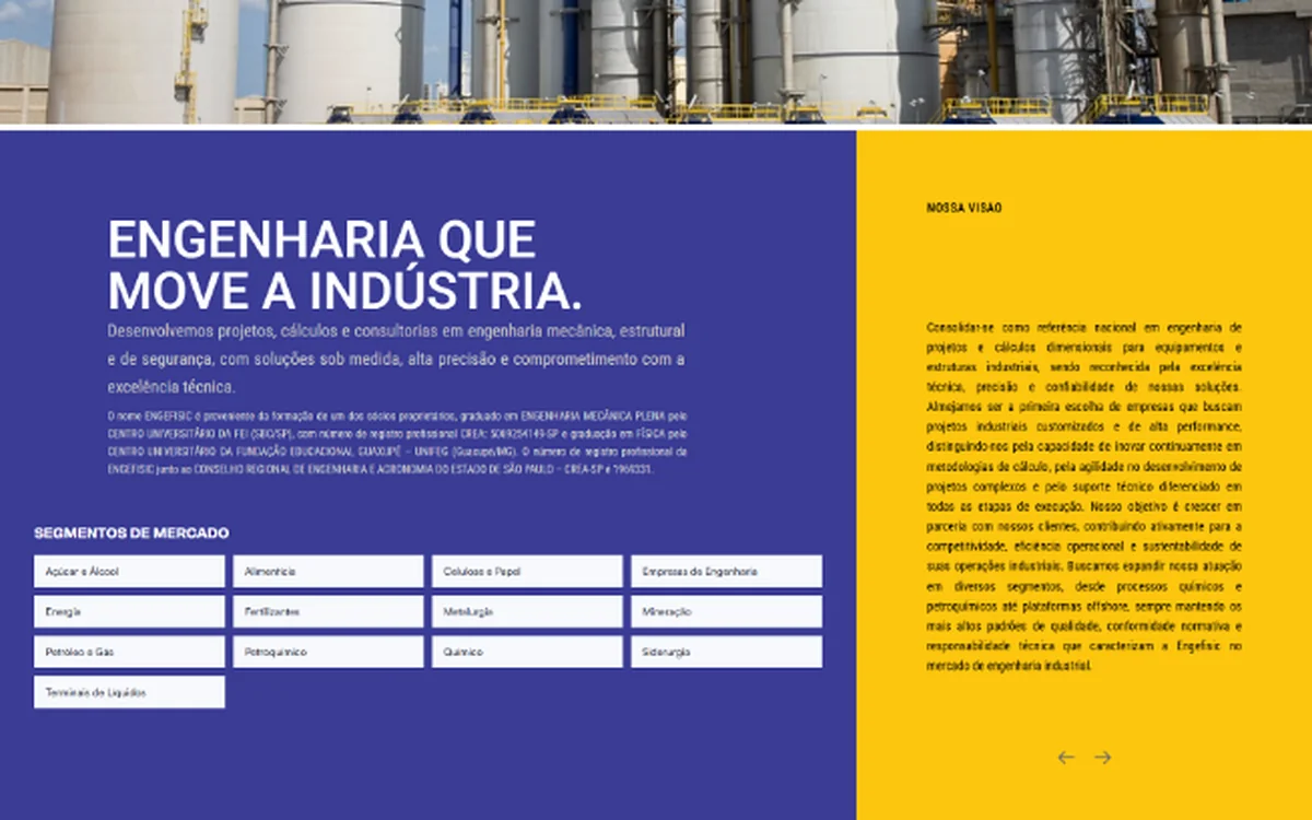 Projeto Engefisic Engenharia - site corporativo com foco em credibilidade e conversão