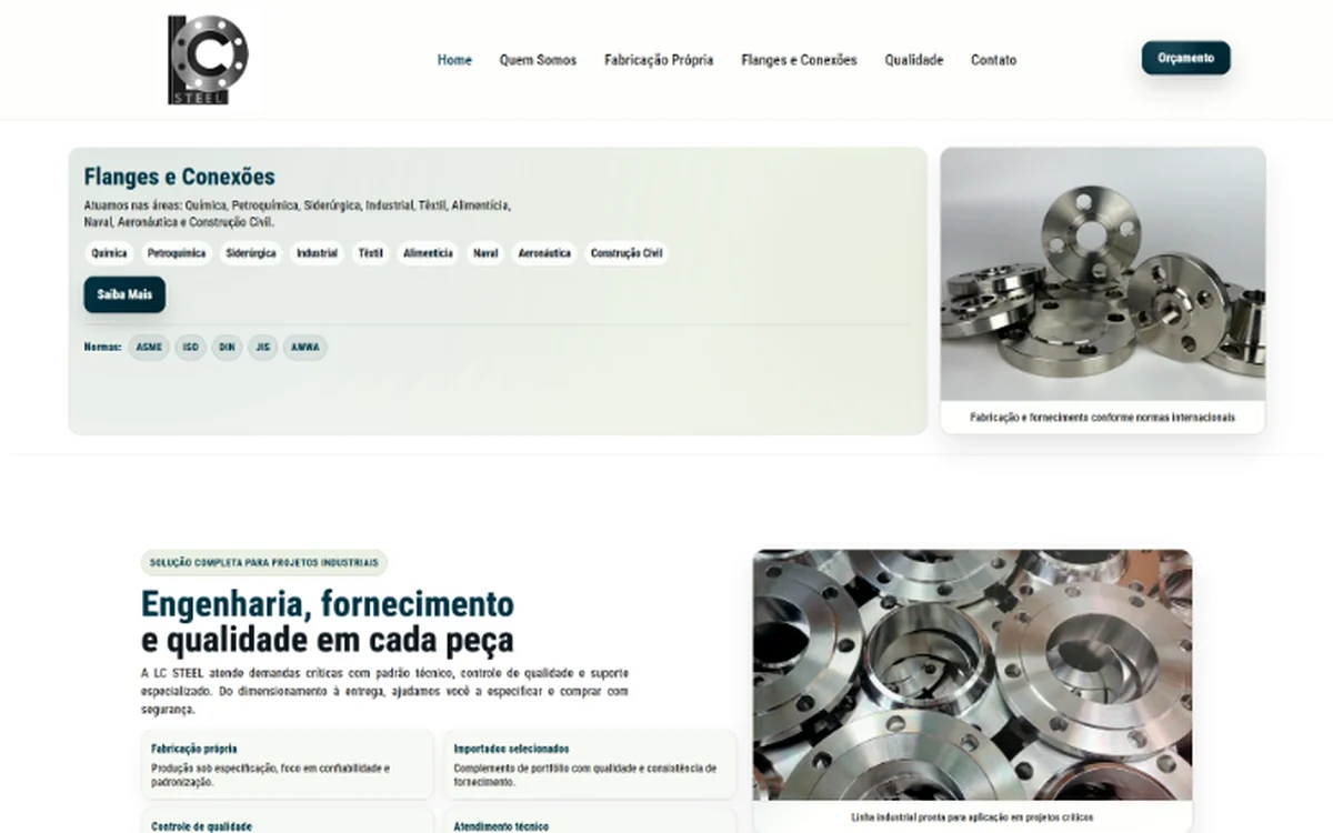Projeto LC Steel - site industrial com SEO técnico e alta performance