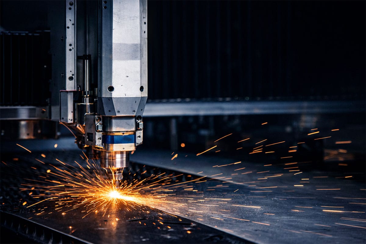 Máquina industrial de corte a laser processando chapa metálica